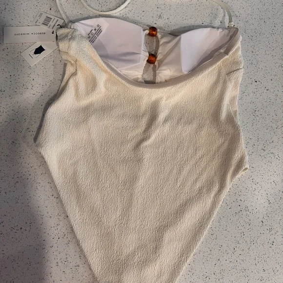 Rebecca Minkoff Cream One-Piece Swimsuit with Amber Bead Accents - Picture 2 of 2